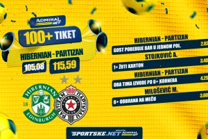 AdmiralBet 100+ tiket - Partizan dobija u jednom poluvremenu, Milošević sa 6+ odbrana za 115,59